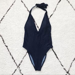 One Piece High Leg Deep V Halter Swimsuit